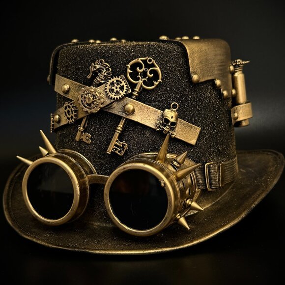 Steampunk Top Hat Metallic Scientist Time Traveler Halloween Costume Cosplay Hat - Picture 1 of 5